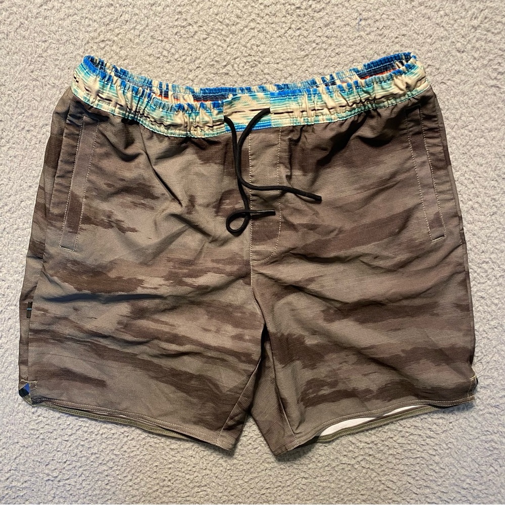 Stance Complex Hybrid Shorts Brown Camo Freshtek Drawstring Gym Stretch 7” Men L